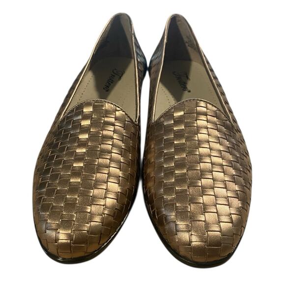 Trotters Liz Loafers Womens 9M Gold Woven Leather Slip On Comfort Shoe Flats NEW - Picture 5 of 8